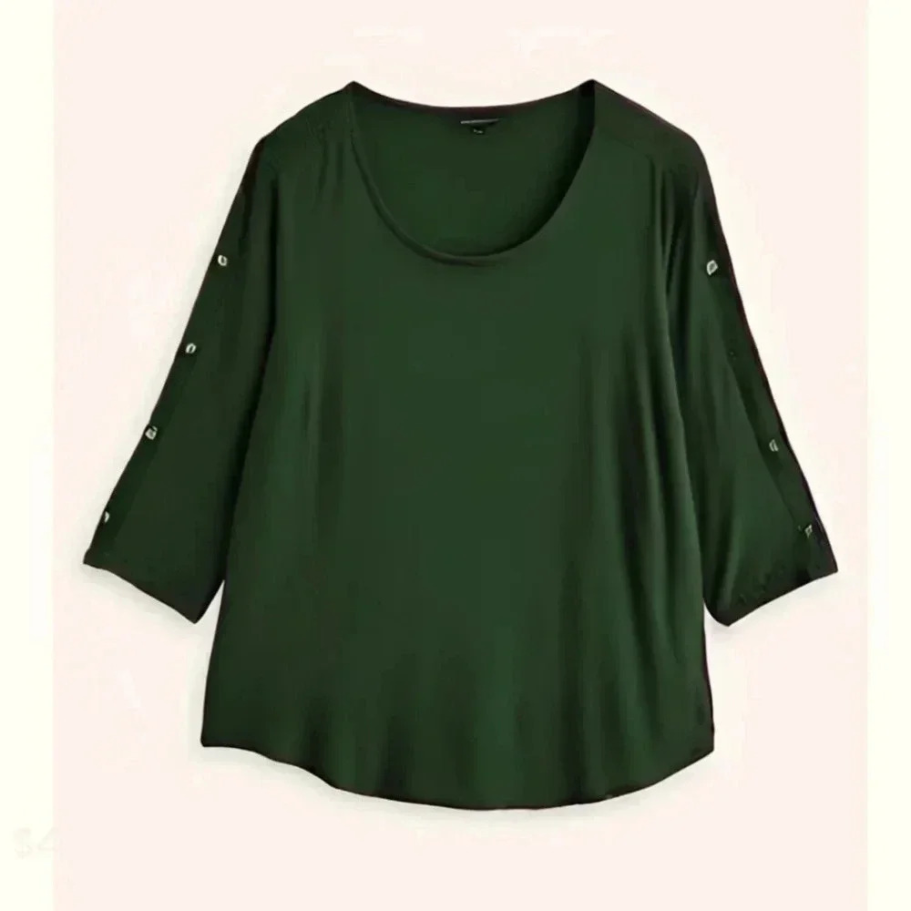 Fortune and Ivy Dark Green knit Women's Top with Button Detail Size XL NWT